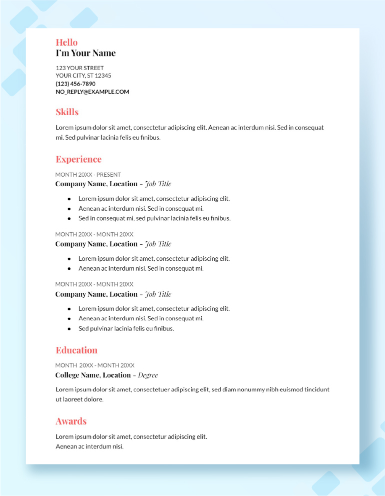 Chronological resume